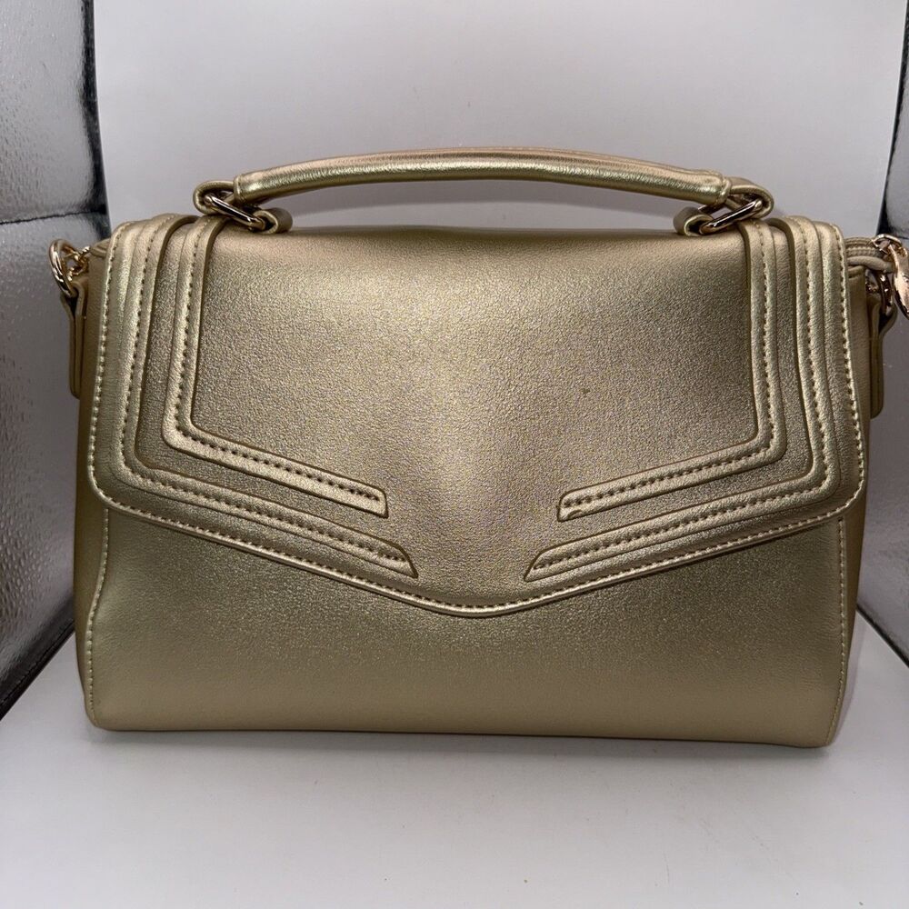 Brangio Italy Handbag Purse Crossbody Italian Design Adjustable Metalic Gold